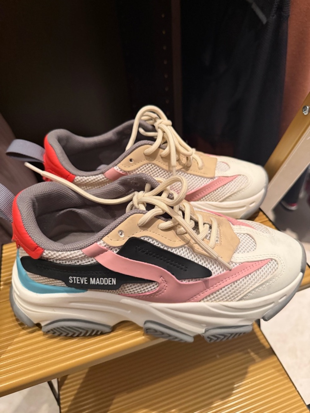 Steve Madden Chunky Lace-Up Sneakers in Pink, Cream & Coral